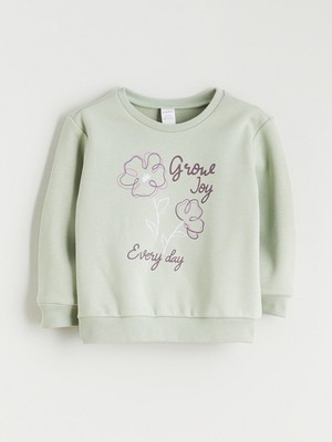 Lc Waikiki Yeni Sezon Bisiklet Yaka Baskılı Kız Çocuk Kalın Sweatshirt