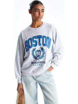 Lc Waikiki Yeni Sezon Boston Baskılı Oversize Kadın Sweatshirt