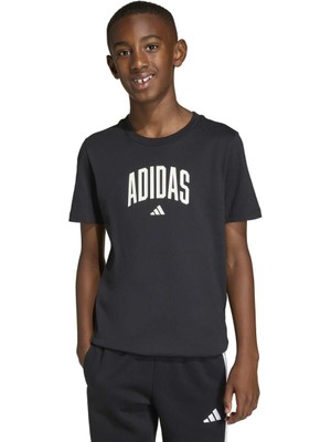 Adidas Collegiate Graphic Çocuk Siyah Yuvarlak Yaka Tişört