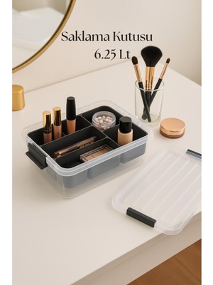 İntora 6,25 L Şeffaf Saklama Kutusu & Organizer Düzenleme Kutusu
