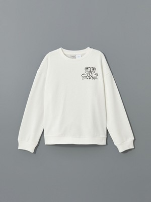 Lc Waikiki Yeni Sezon Bisiklet Yaka Stitch ve Angel Baskılı Kız Çocuk Sweatshirt