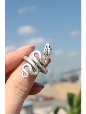 Yılan Figürlü Metal Ayarlamalı Antik Yüzük