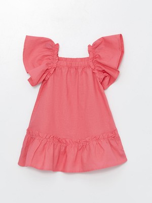 Lc Waikiki Yeni Sezon Kare Yaka Kısa Kollu Keten Karışımlı Kız Bebek Elbise