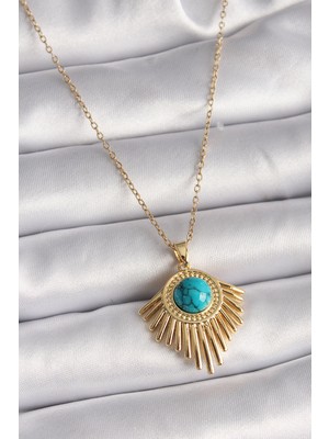 316L Çelik Gold Renk Zincir Boncuk Güneş Model Kadın Kolye