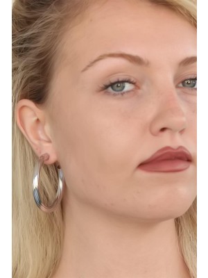 Silver Renk Halka Metal Bayan Küpe