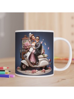 Asilmeydan Motorda Mutlu Gelin Ve Damat Baskılı Hediyelik Kupa Bardak