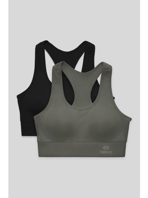 Tommy Life Slim Fit U Yaka 2li Paket Siyah-Çağla Kadın Spor Büstiyer - 97120