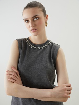 Lc Waikiki Yeni Sezon Bisiklet Yaka Taşlı Kadın Triko Bluz