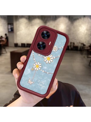 HONTINGA Realme C51 C53 C55 Uyumlu Telefon Kılıfı Düşüme Önleyici Basitlik Anti Düşme Kamera Korumali Süs Eşyası Bordo Desen Yumuşak Silikon Telefon Kılıfı K2-7131