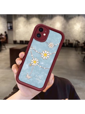 HONTINGA iPhone 13 11 12 Uyumlu Telefon Kılıfı Düşüme Önleyici Basitlik Anti Düşme Kamera Korumali Süs Eşyası Bordo Desen Yumuşak Silikon Telefon Kılıfı K2-7131