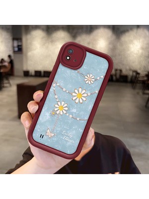 HONTINGA Realme C20 C11 2021 Uyumlu Telefon Kılıfı Düşüme Önleyici Basitlik Anti Düşme Kamera Korumali Süs Eşyası Bordo Desen Yumuşak Silikon Telefon Kılıfı K2-7131