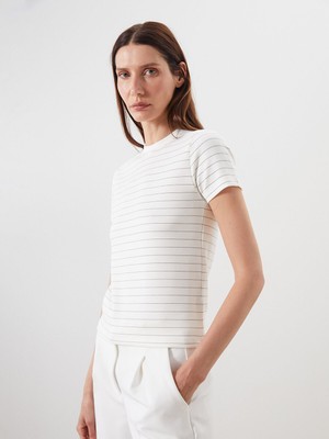 Lc Waikiki Yeni Sezon Bisiklet Yaka Çizgili Kadın Tişört