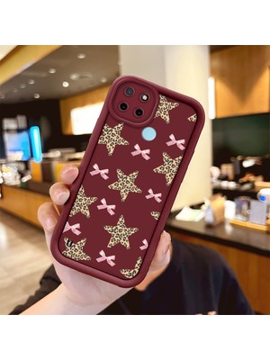 HONTINGA Realme C21 C21Y C25Y Uyumlu Telefon Kılıfı Düşüme Önleyici Basitlik Anti Düşme Kamera Korumali Süs Eşyası Bordo Desen Yumuşak Silikon Telefon Kılıfı K2-7131
