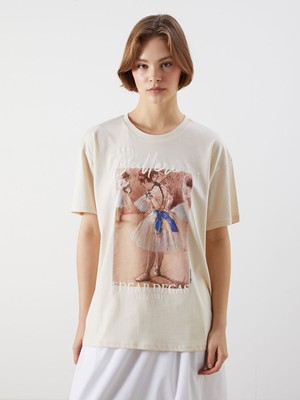 Lc Waikiki Yeni Sezon Bisiklet Yaka Balerin Baskılı Kadın Tişört