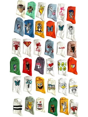 UZN Socks 10 Çift Karakter Desenli Renkli Unisex Pamuklu Kolej Çorap Seti | Eğlenceli & Günlük