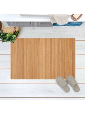 Brentino %100 Bambu Ahşap Paspas 45X70 cm | Kaymaz Taban Suya Dayanıklı Banyo Paspası