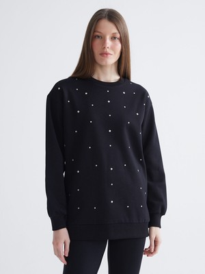 Lc Waikiki Yeni Sezon Bisiklet Yaka Taşlı Kadın Sweatshirt