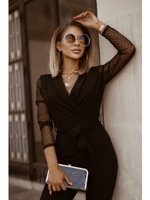 Bosel Kadın Ceket Yaka Detay Kolları Tül Tulum