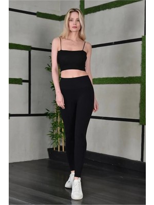 Silerra Kadın Full Likra Extra Toparlayıcı Yüksek Bel Dar Kalıp Günlük Spor Tayt - Siyah