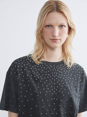 Lc Waikiki Yeni Sezon Bisiklet Yaka Taşlı Kadın Tişört