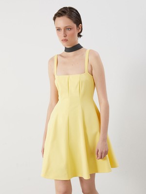 Lc Waikiki Yeni Sezon Kare Yaka Askılı Belden Oturtmalı Mini Elbise