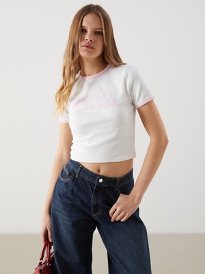 Lc Waikiki Yeni Sezon Bisiklet Yaka Baskılı Kadın Crop