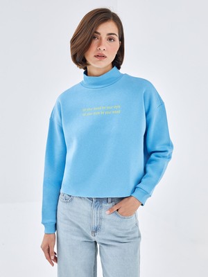 Lc Waikiki Yeni Sezon Yarım Balıkçı Yaka Baskılı Oversize Kadın Kalın Sweatshirt