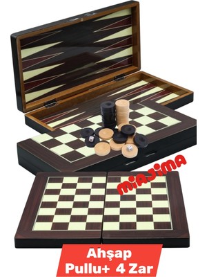 Wibo Tavla Takımı Italyan Cila Vernikli Ceviz Polyester Kaplama Tavla Dama Seti Ahşap Pullu Büyük Boy