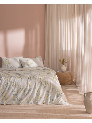 Madame Coco Ysabel King Size  %100 Pamuk Lastikli Ranforce Baskılı Çiçekli Nevresim Takımı Sarı