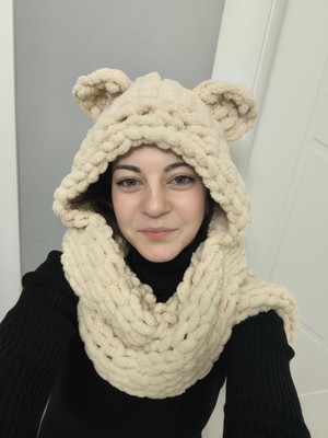 Tnhn Store Puffy Balaclava, Atkı Bere Birleşik Yumuşak Ayıcık Balaclava