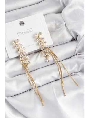 Hsc Bilişim Pirinç Zirkon Taşlı Sallantılı Model Gold Renk 925 Ayar Gümüş Çivi Kadın Küpe - TJ-BKP10966