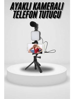 Marsilyan Akıllı Telefon Vlog Kiti Tripod Mini Mikrofonlu Telefon Tutucu