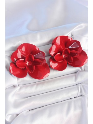 Hsc Bilişim Pirinç Kırmızı Renk Gül Model Kadın Küpe - TJ-BKP10498