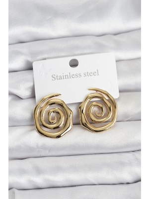 Hsc Bilişim 316L Çelik Gold Renk Sarmal Model Kadın Küpe - TJ-BKP11506