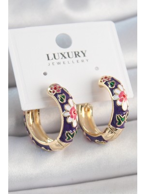 Hsc Bilişim Pirinç Gold Renk Halka Model Mor Çiçek Mineli Kadın Küpe - TJ-BKP10477