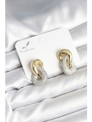 Hsc Bilişim Sarmal Model Gold Gümüş Renk Pirinç Kadın Küpe - TJ-BKP11287