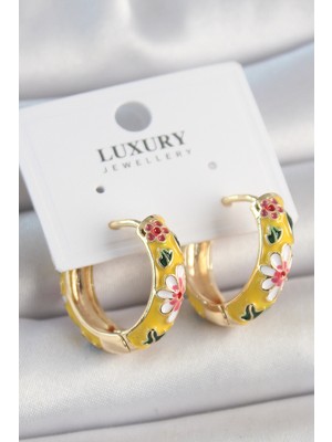 Hsc Bilişim Pirinç Gold Renk Halka Model Çiçek Mineli Kadın Küpe - TJ-BKP10475