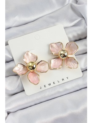 Hsc Bilişim Pirinç Pembe Çiçek Model Gold Renk Kadın Küpe - TJ-BKP10774