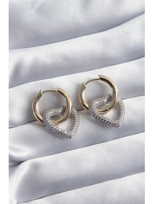 Hsc Bilişim Pirinç Gold Renk Halka Gümüş Zirkon Taşlı Kalp Model Vi̇p Seri Kadın Küpe - TJ-BKP8229