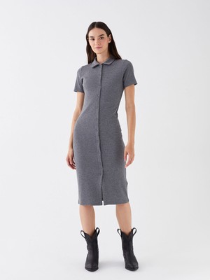 Lc Waikiki Yeni Sezon Gömlek Yaka Düz Kısa Kollu Kadın Bodycon Elbise