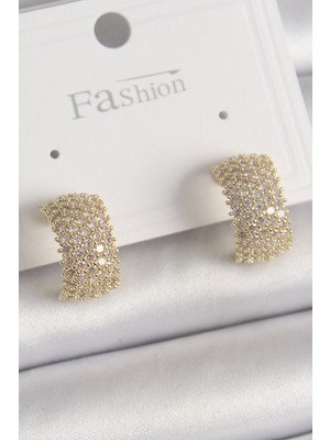 Hsc Bilişim Pirinç Gold Renk Zirkon Taşlı Kadın Küpe - TJ-BKP9933