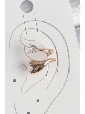 Hsc Bilişim Pirinç Gold Renk Zirkon Taş Detaylı Kalp Model Kadın Kıkırdak Küpe - TJ-BKP10589