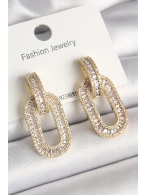 Hsc Bilişim Pirinç Gold Renk Zirkon Taşlı Halka Model Vip Seri Kadın Küpe - TJ-BKP10212