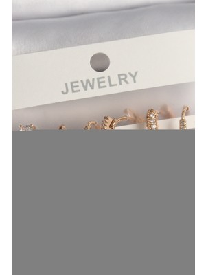 Hsc Bilişim Pirinç Gold Renk Sallantı Zirkon Taşlı Halka Model Damla Zirkon Taş Detay Çoklu Kadın Küpe Seti - T