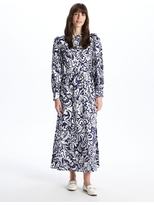 Lc Waikiki Yeni Sezon Hakim Yaka Desenli Uzun Kollu Elbise