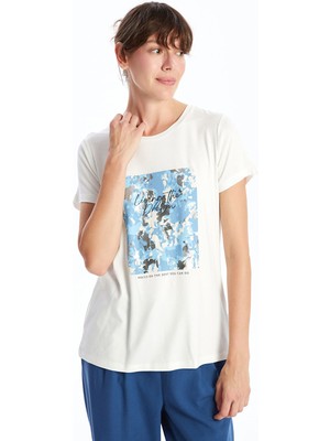 Lc Waikiki Yeni Sezon Bisiklet Yaka Baskılı Kadın Tişört