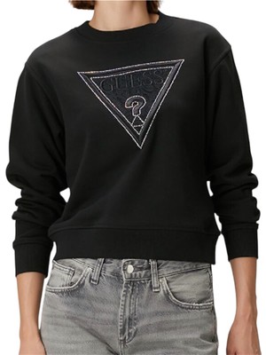 Phuti Taşlı Siyah Sweatshirt