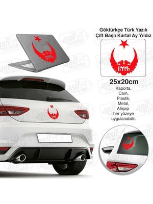 Asilmeydan Selçuklu Çift Başlı Kartal Göktürkçe Türk Yazılı Ay Yıldız Kırmızı Sticker - Araç Oto Araba Etiket,