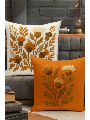 Bertille Home Çift Tarafı Dijital Baskılı  4'lü Kırlent Kılıfı Seti (Panç /punch Nakış Desen Görünümlü)