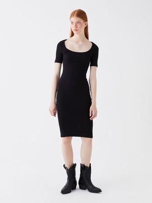 Lc Waikiki Yeni Sezon U Yaka Düz Kısa Kollu Kadın Bodycon Elbise